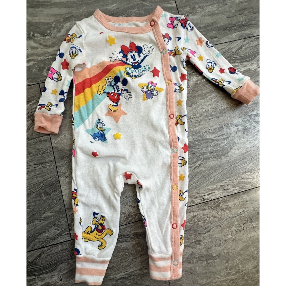 Vtg Disney Babies Mickey Mouse & Friends Stretchy Sleeper Pajamas Sz 6-9  0186‎